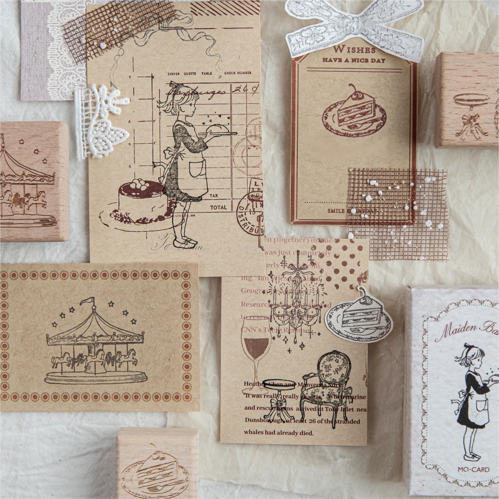 Dream Imprint stamps with kraft paper packaging and vintage-style stamped cards