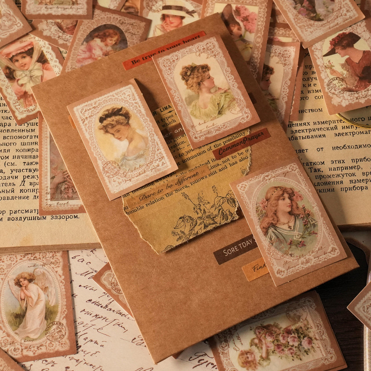 Boxed set of dream girl vintage portrait stickers 30 pieces washi paper journal supplies
