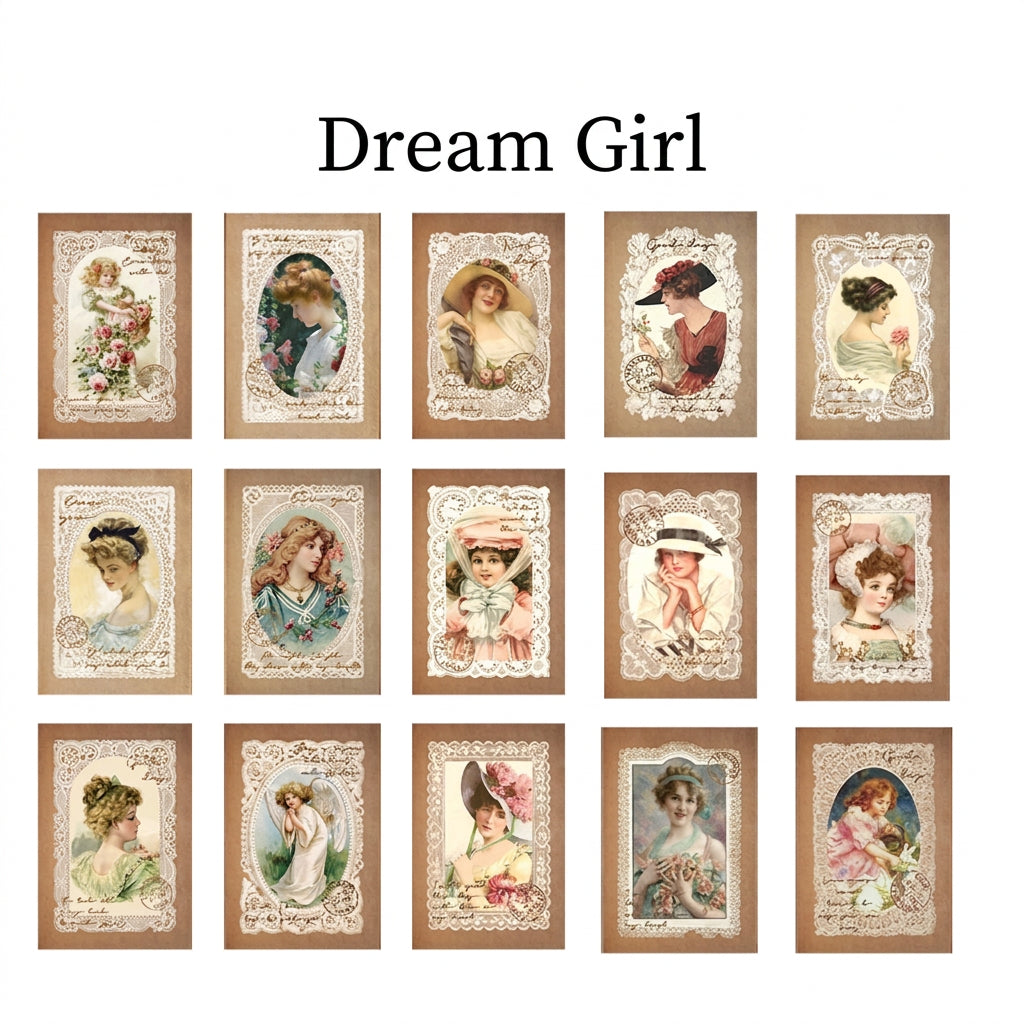 Dream girl sticker collection chart 12 victorian girl portrait designs washi paper
