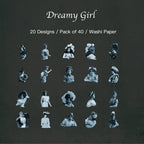 Dreamy girl sticker with ethereal white ink accents from vintage-inspired modern collection