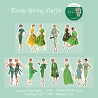 Early spring outfit vintage fashion girl stickers with seasonal style for bullet journals
