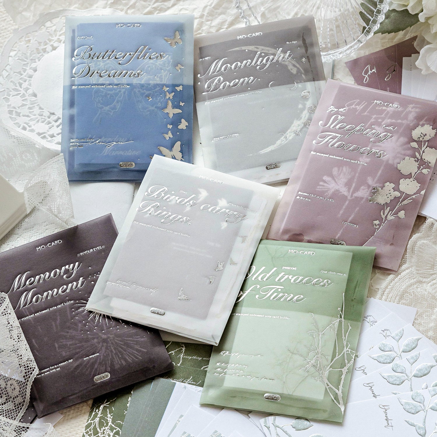 Elegant ephemera pack with silver foil stamping and relief embossing - 20 pieces
