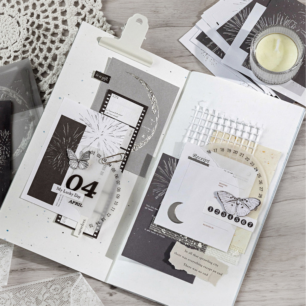 Premium writable paper ephemera with silver foil details for scrapbooking