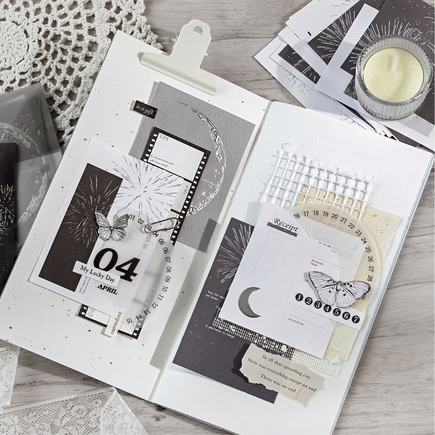 Premium writable paper ephemera with silver foil details for scrapbooking