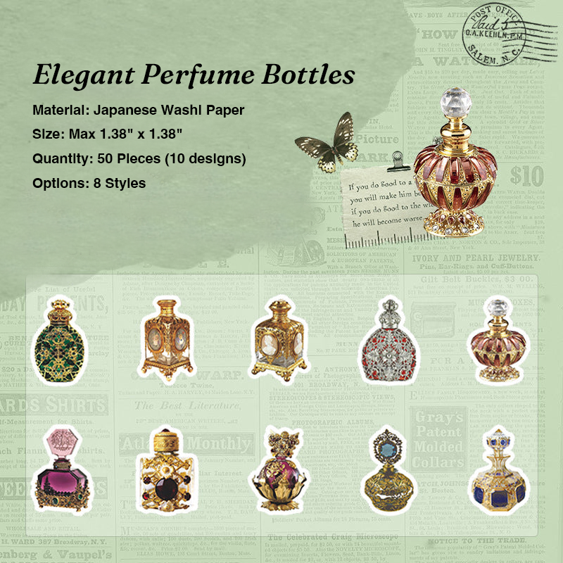 Elegant perfume bottles vintage sticker roll