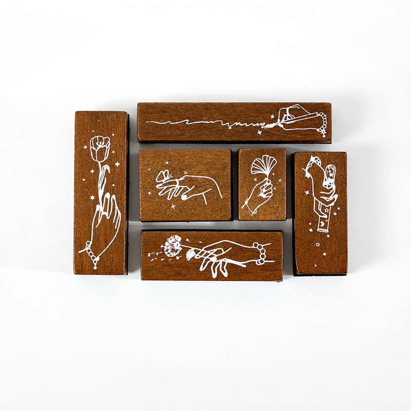 Elegant fingertip magic aesthetic hand drawn rubber stamp set
