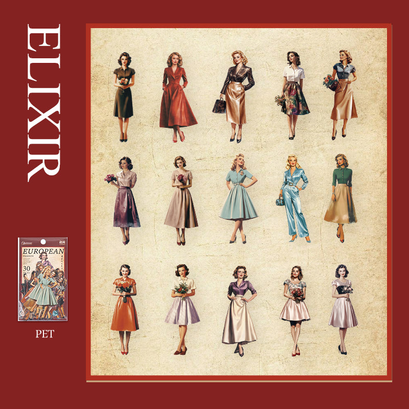 Vintage European Portrait Stickers - 30 PET Sheets Elixir