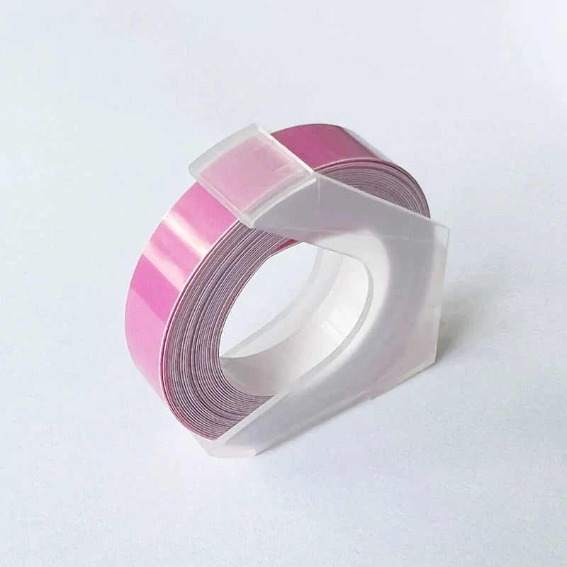 Light pink embossing tape refill roll for manual label makers