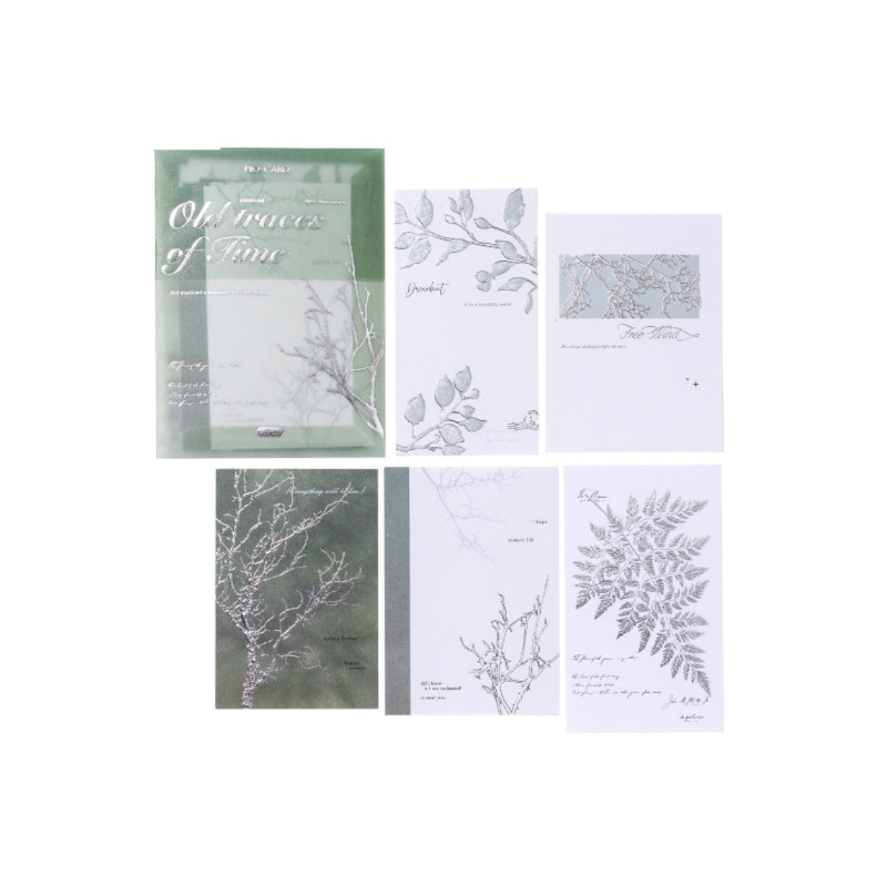 Emerald Fern green botanical silver foil relief paper pack featuring leaves and moss for nature journaling