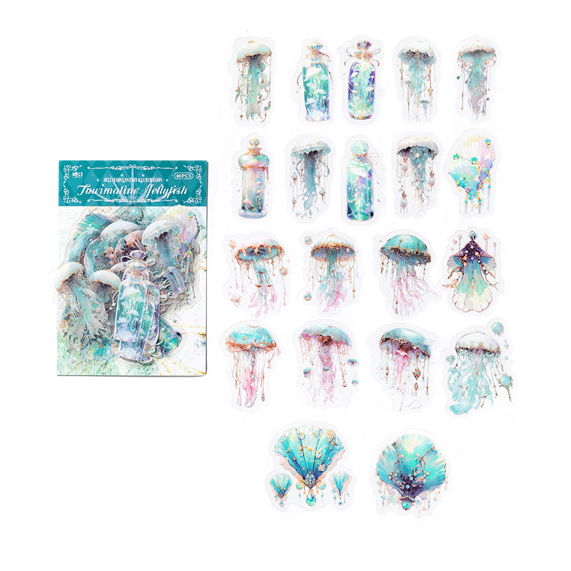 Emerald Float colorway — full sheet of green jellyfish designs