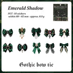 Gothic bow stickers style 1 — emerald green velvet bows with charms, 10 pieces
