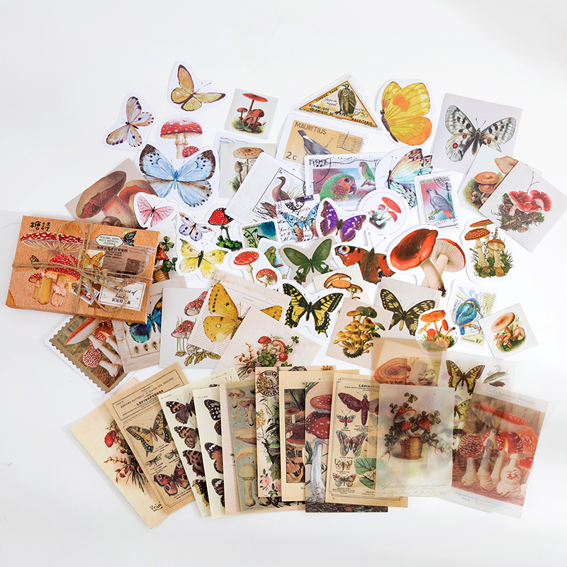 Enchanted forest and fungi vintage butterfly stickers