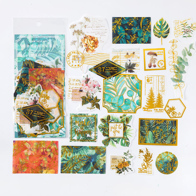 Enchanted green botanicals and vintage floral scrapbooking stickers