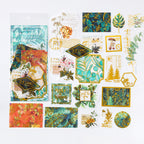 Enchanted green botanicals and vintage floral scrapbooking stickers