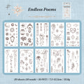 Endless Poems blue sticker book flat lay showing all 20 PET and washi sheets