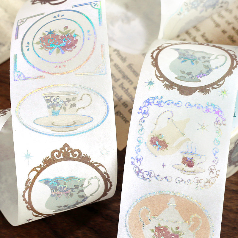 Ephemera washi tape loop design showing vintage castle and letter elements for planner decoration
