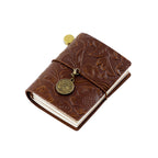 Espresso Brown embossed faux leather mini journal with bronze Pisces zodiac charm by Paperlooms