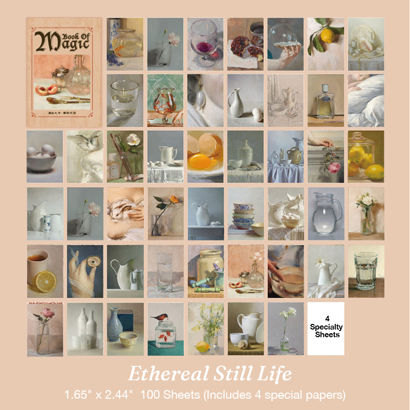 Vintage ethereal still life oil painting magic book stickers for art journaling