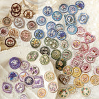 Vintage wax seal stickers detail view - premium quality floral designs