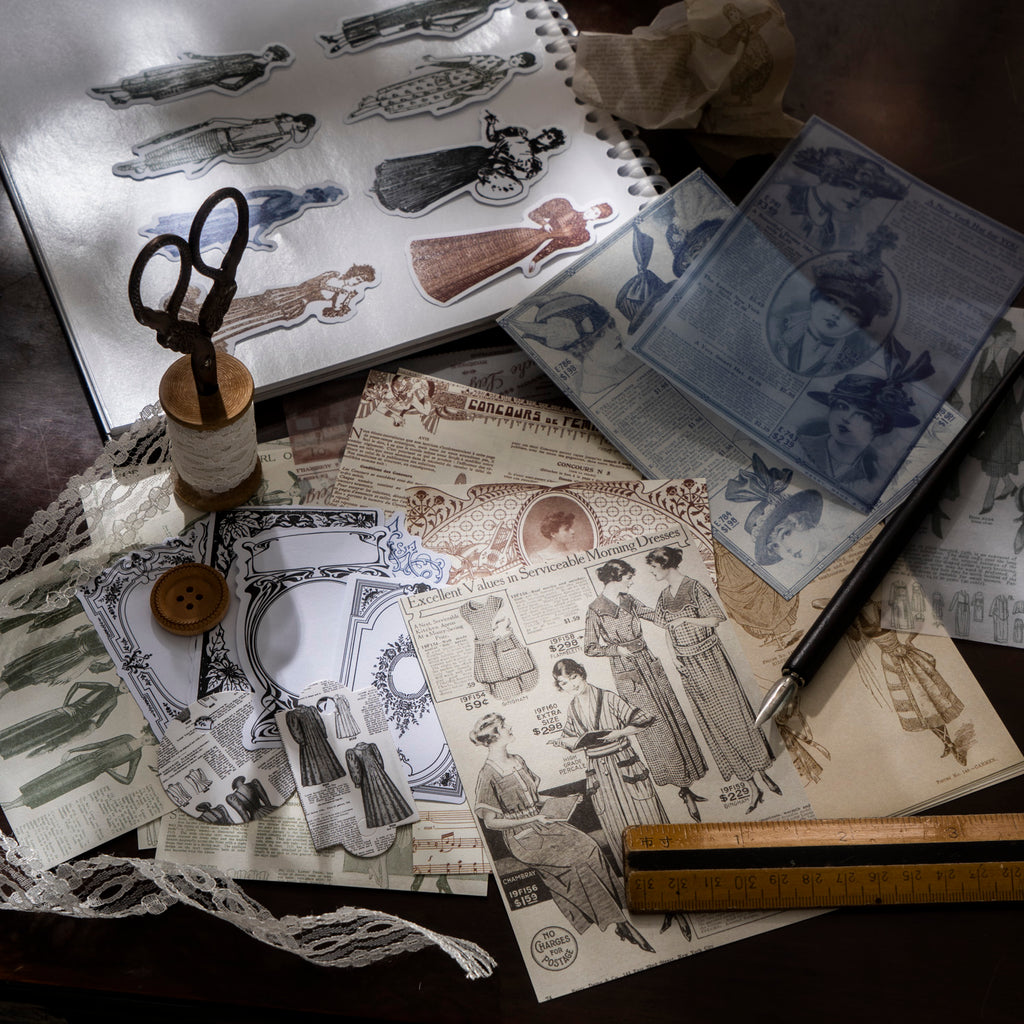 24 sheets vintage European ladies mixed media craft paper collection