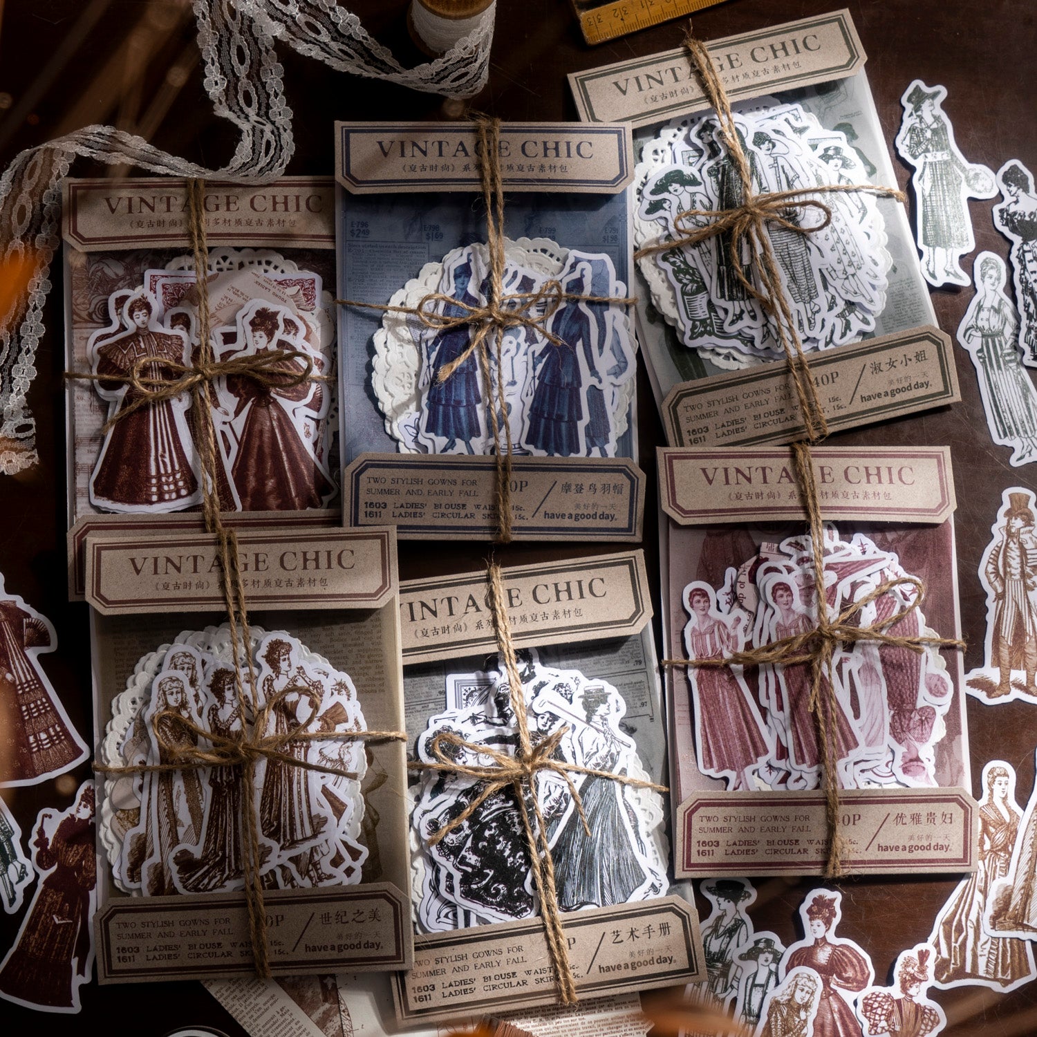 European vintage baroque ladies paper pack with ornate designs for junk journal crafting