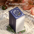 Everything Grown vintage collector's mini ephemera sourcebook with dark blue coated paper cover and matte film finish, 360 sheets of lightweight paper and sulfate overlays for scrapbook layering
