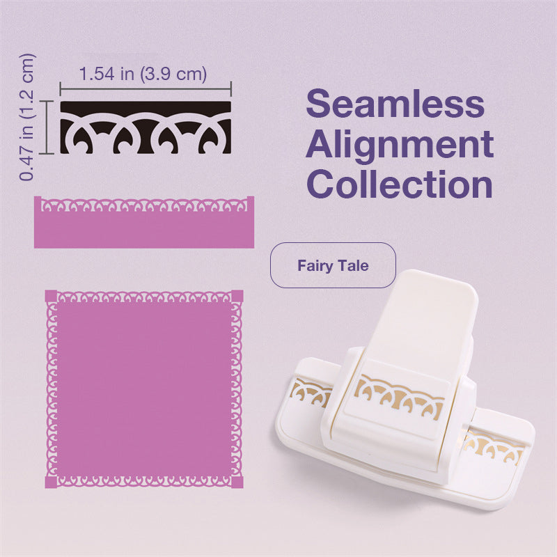 White border punch with fairy tale arch pattern cut sample and seamless alignment guide