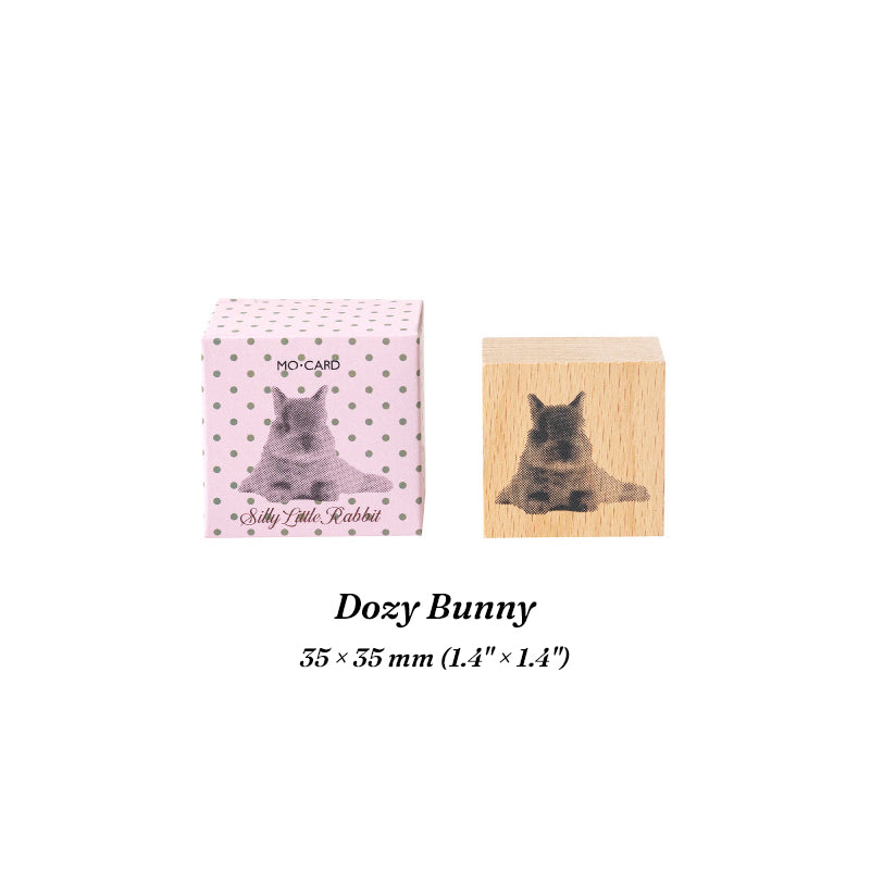 Dozy Bunny beech wood journal stamp with stamped impression of a daydreaming rabbit
