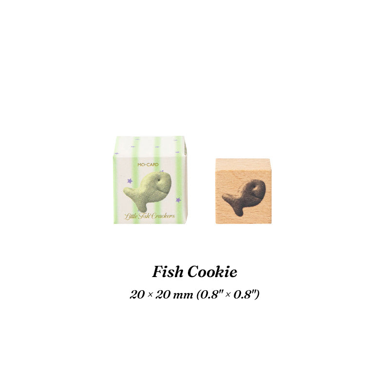 Fish Cookie beech wood journal stamp with tiny stamped fish impression
