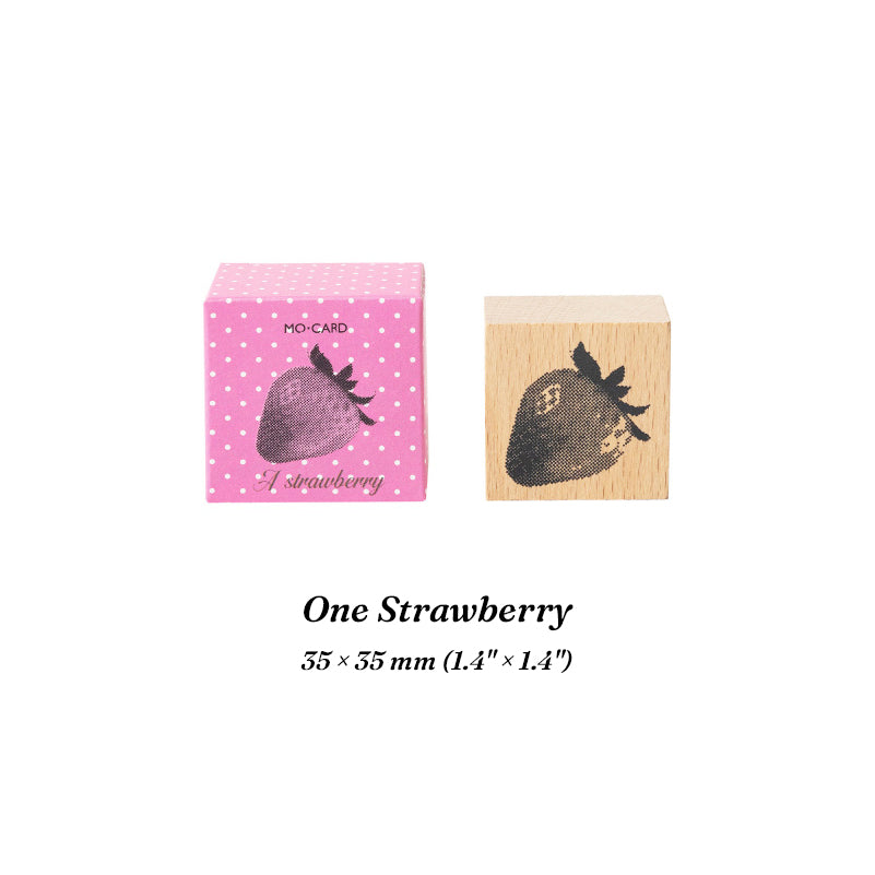 One Strawberry beech wood journal stamp with stamped strawberry impression
