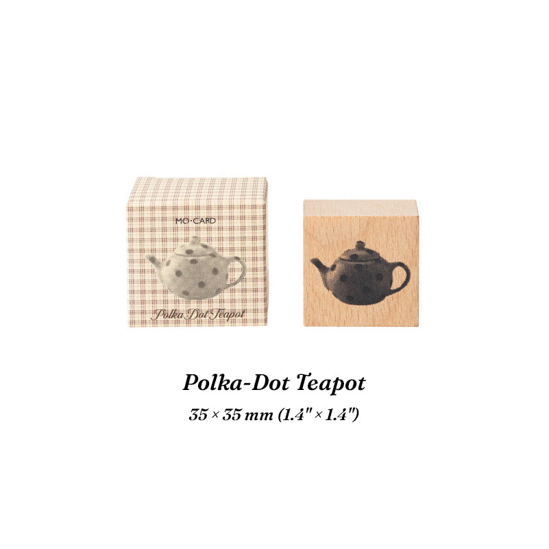 Polka-Dot Teapot beech wood journal stamp with stamped teapot impression