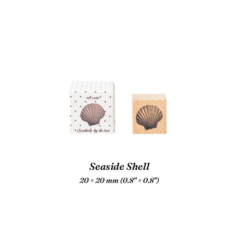 Seaside Shell beech wood journal stamp with tiny stamped shell impression