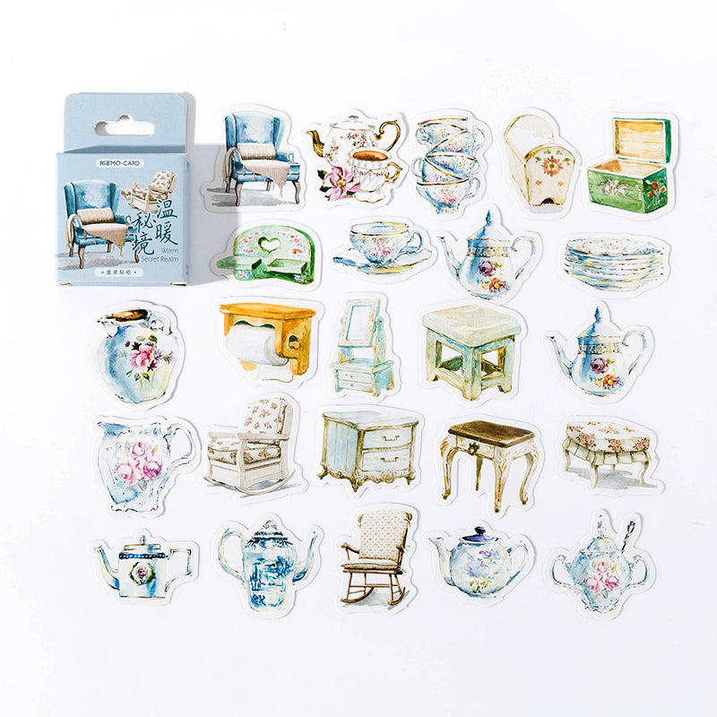 Rustic teatime and vintage teacup cottagecore stickers for recipe journal