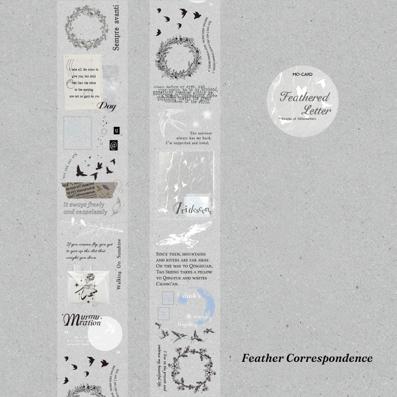 Vintage script and feather pattern wide tape Feather Correspondence for collage layers