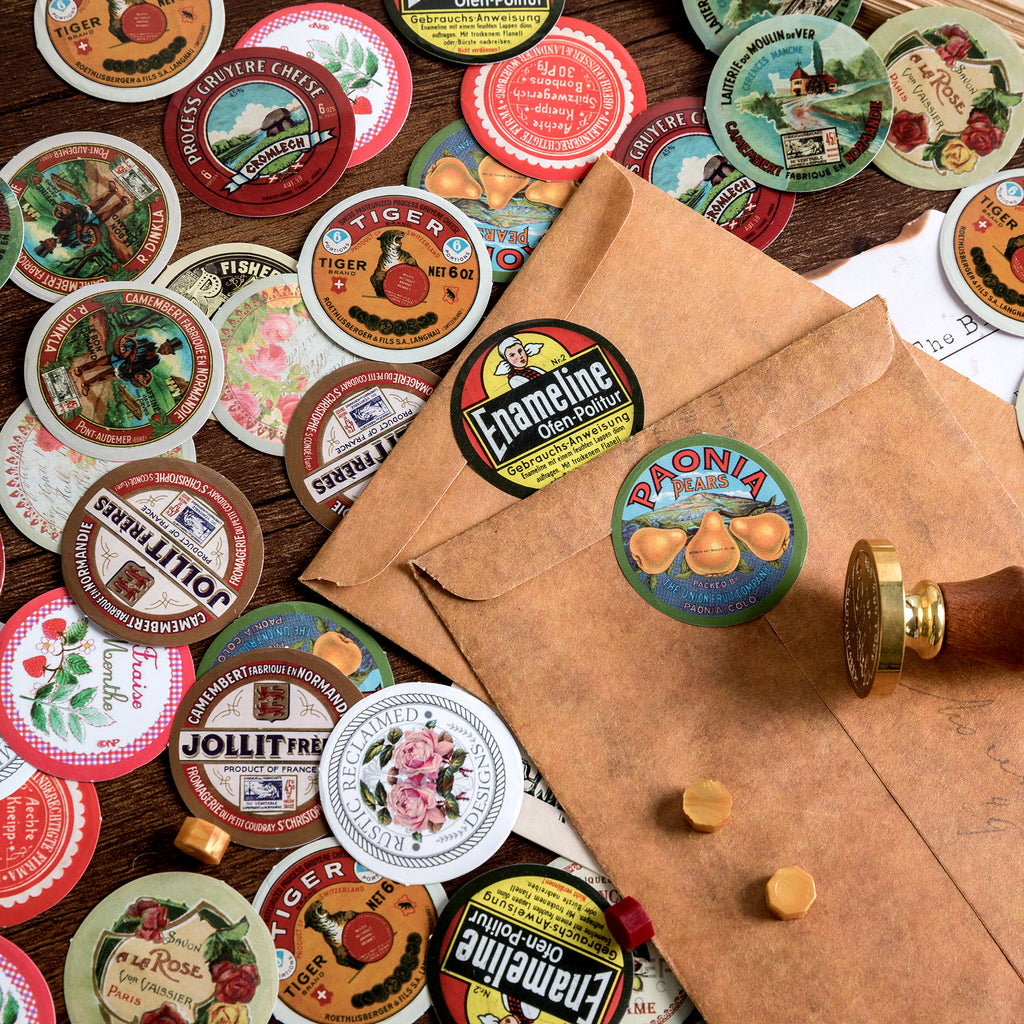 Close-up of Fetish Time retro journal sticker designs showing vintage decorative patterns
