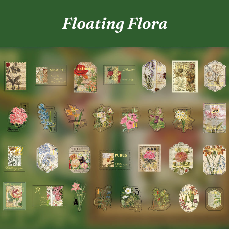 Floating flora Japanese flower gold foil stickers for journaling