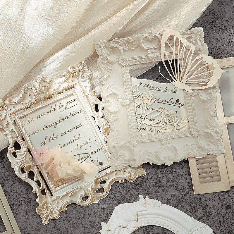 "Vintage window frame stickers displayed on glass - Floating Dream reusable decals collection"