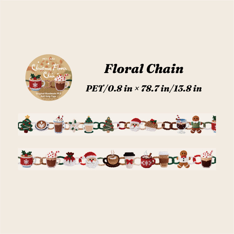 	Floral Chain PET tape specification card - floral garland design, 20mm x 2m