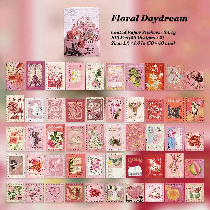 postmarks of time floral daydream full sheet chart 50 pink floral stamp designs