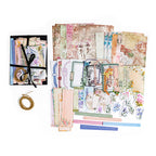 Floral Whispers romantic pink ephemera kit with botanical stickers, lace frames, and pastel quote strips for journaling