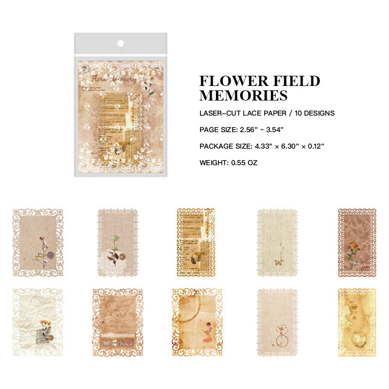  Flower Field Memories laser-cut lace memo pad design with vintage floral aesthetic