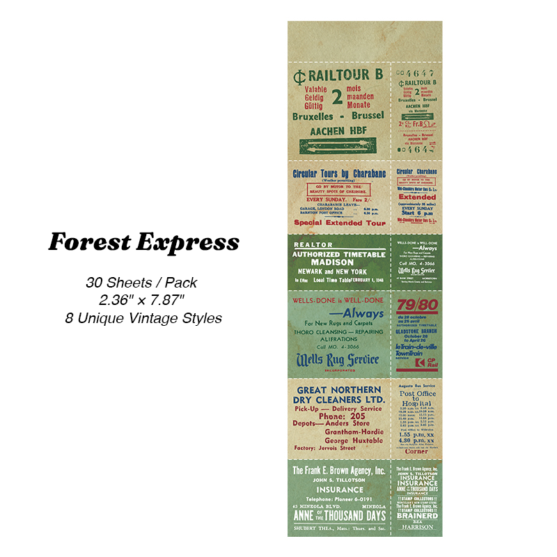 Green vintage boarding pass sticker forest express aesthetic for nature journal