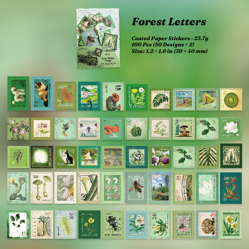 postmarks of time forest letters full sheet chart 50 green botanical stamp designs