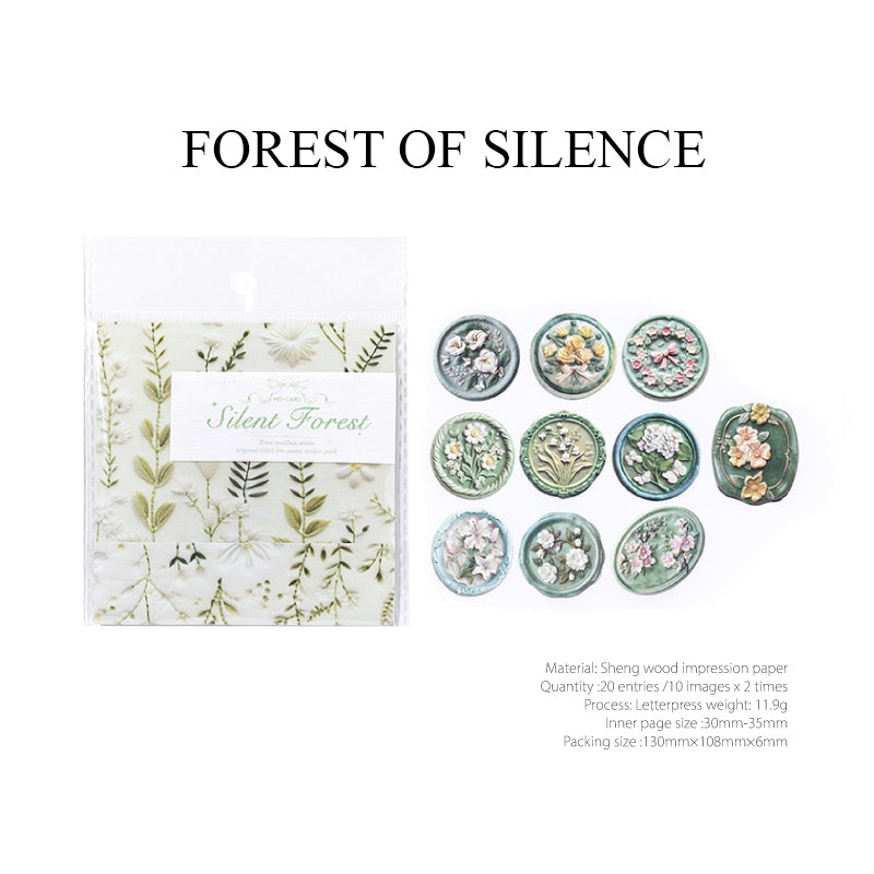 Forest of Silence vintage floral wax seal sticker - nature-inspired green design