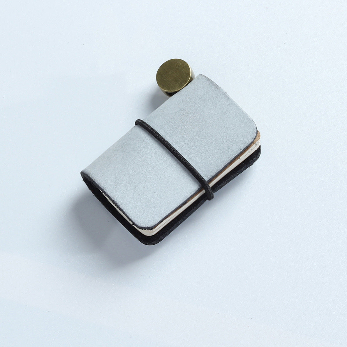 Black frosted wax leather mini traveler's notebook charm with elastic band and vintage metal clasp