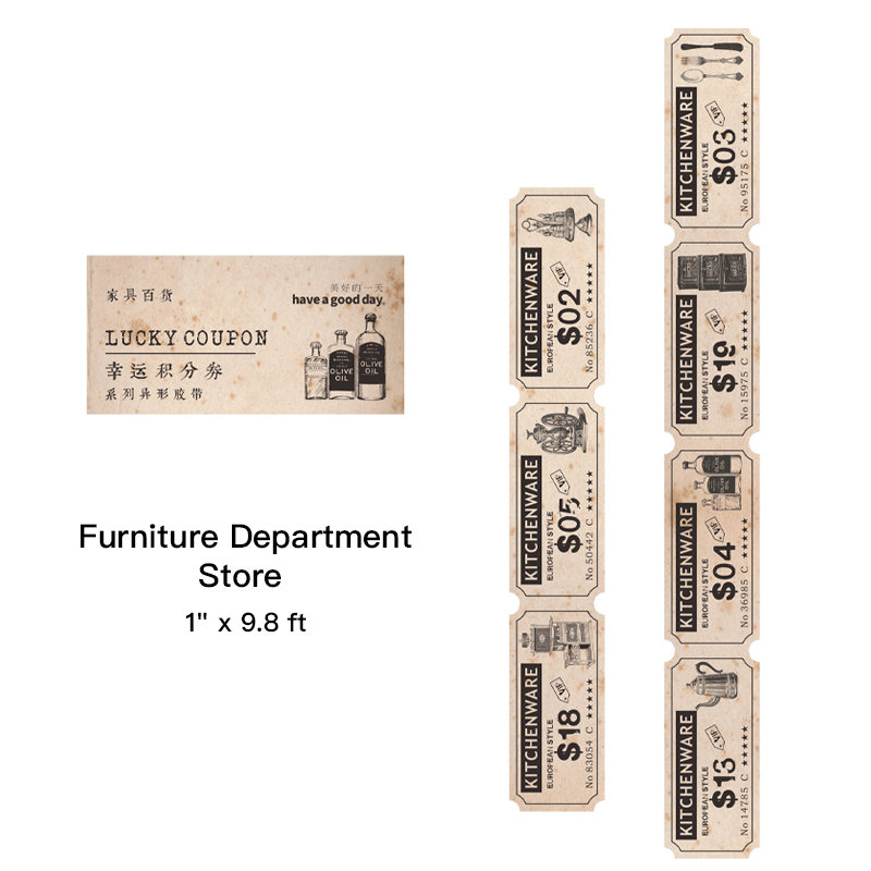 Furniture Department Store vintage die-cut tape with retro shopping receipt design