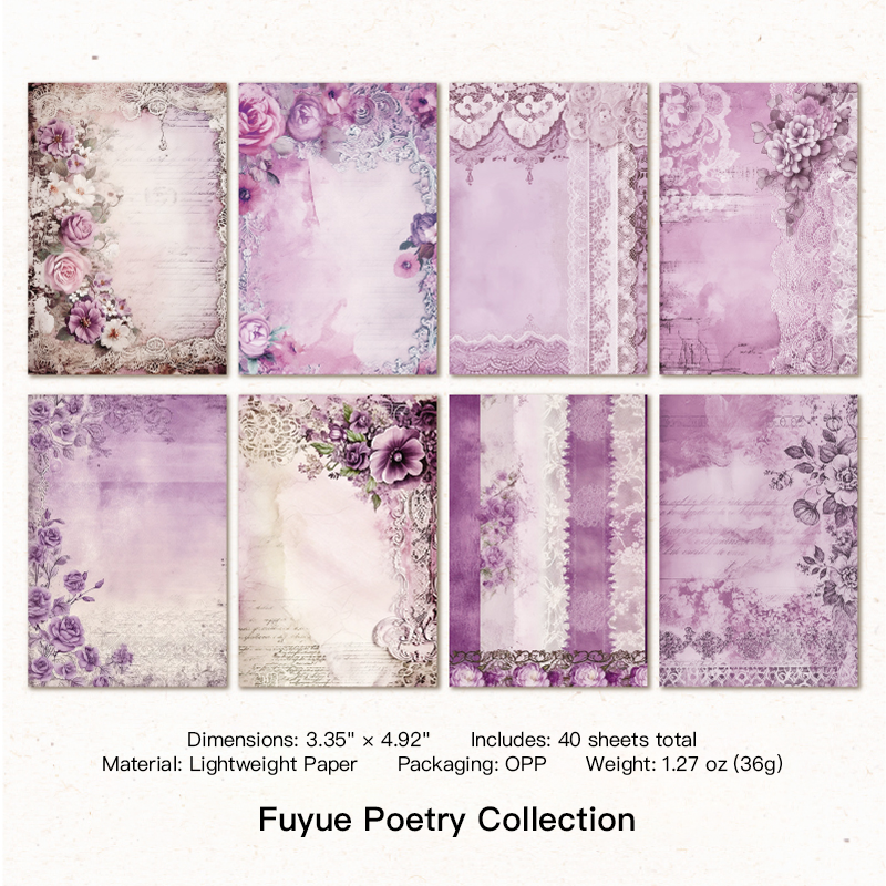 Fuyue Poetry Collection botanical paper - elegant vintage floral background