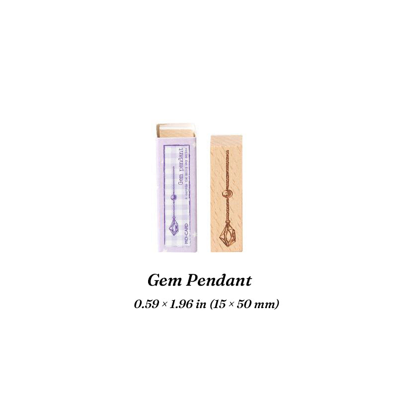 Gem Pendant beech wood stamp – laser engraved gem pendant design, 0.59 × 1.96 in (15 × 50 mm), in gift box