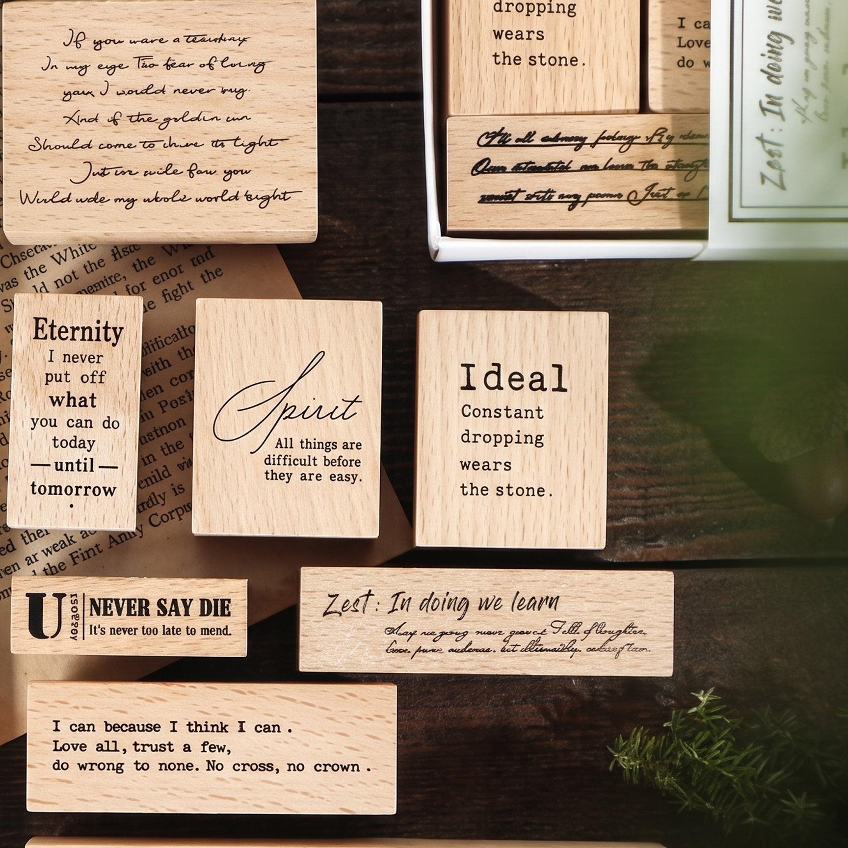 Vintage Text Rubber Stamp Set — English Short Phrases