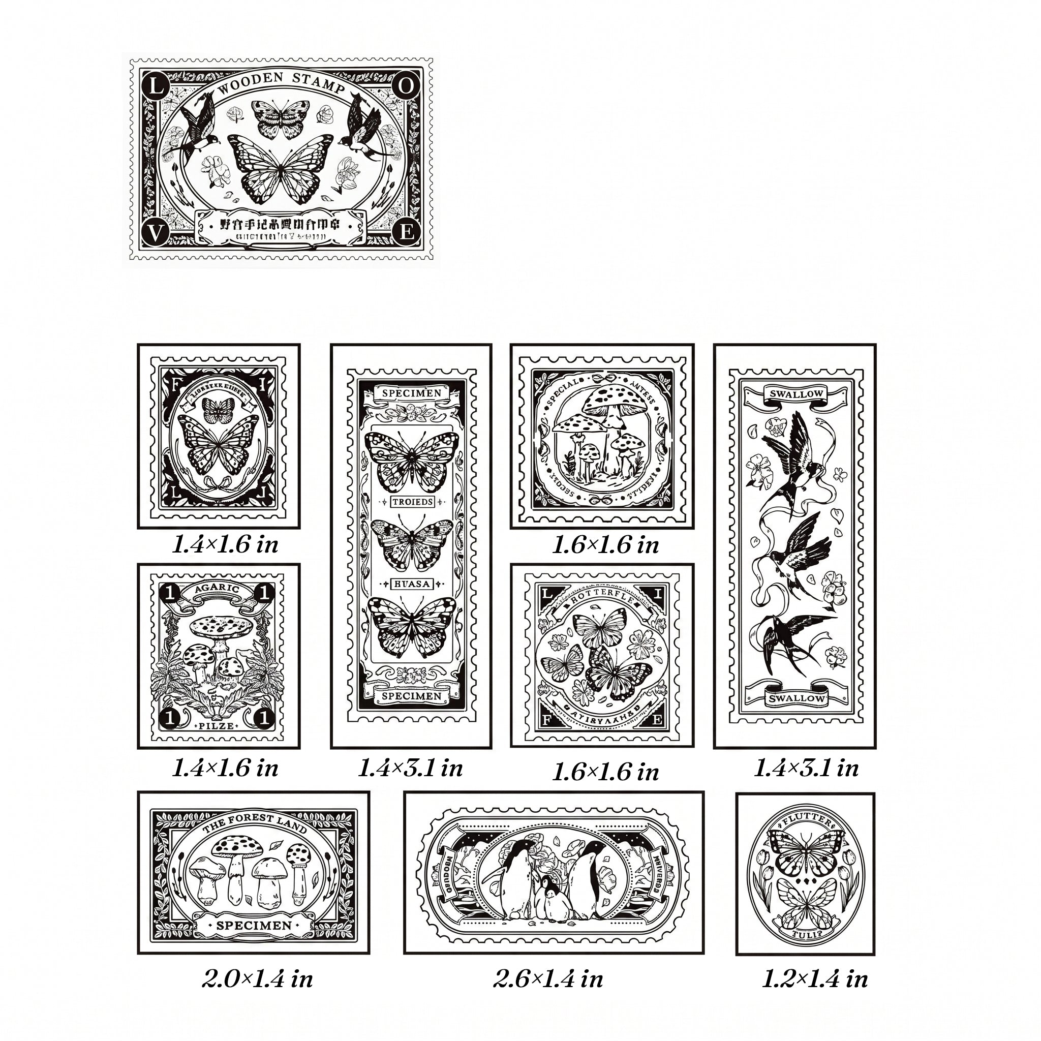 Vintage Text Rubber Stamp Set — Wild Palace Notes